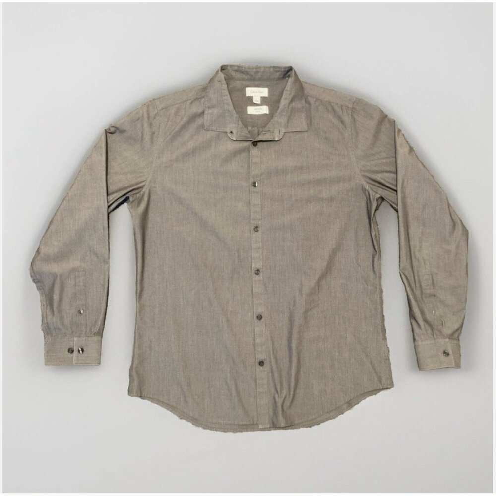 EUC - CALVIN KLEIN Slim Fit Infinite Grey Button Up Dress Shirt Large 100 Cotton